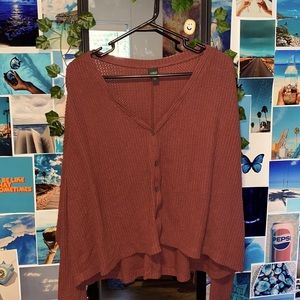 Maroon button up sweater. Women’s size large.